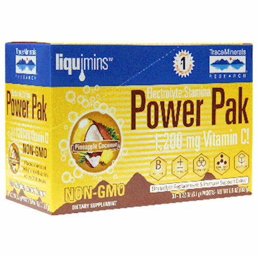 Box of Trace Minerals Research Electrolyte Stamina Power Pak with 30 packets. Pineapple coconut