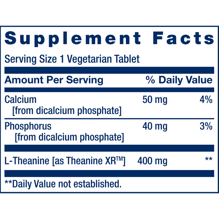 Life Extension, Theanine XR Stress Relief 30 Tablets Supplement Facts Label