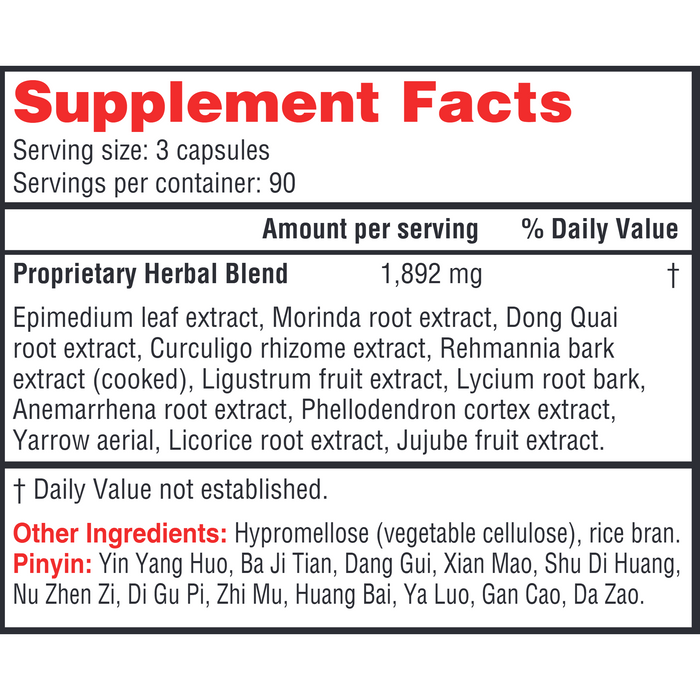 Health Concerns, Three Immortals 270 Capsules Supplement Facts Label