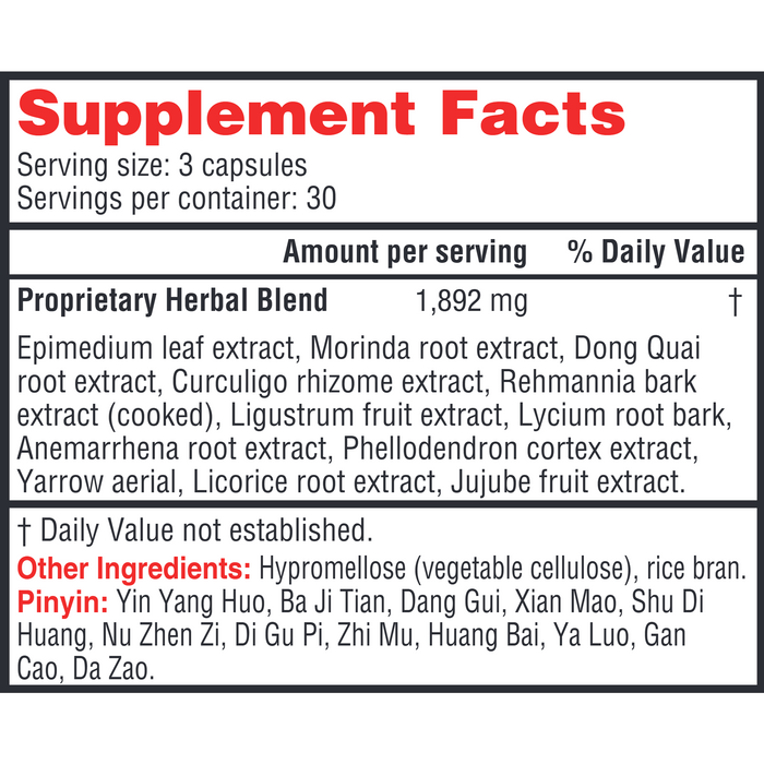 Health Concerns, Three Immortals 90 Capsules Supplement Facts Label