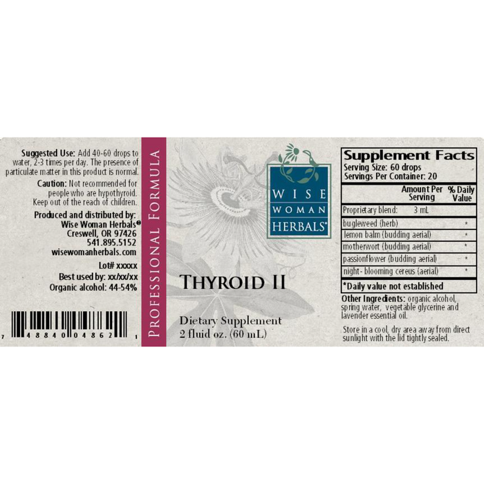 Wise Woman Herbals, Thyroid II 2 fl oz Supplement Facts Label