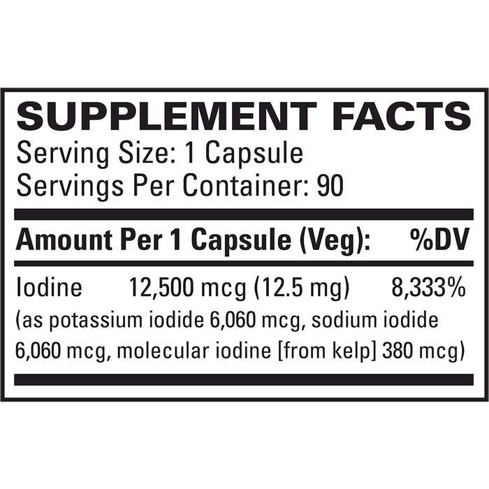 Tri Iodine 12.5 mg 90caps by EuroMedica Supplement Facts Label