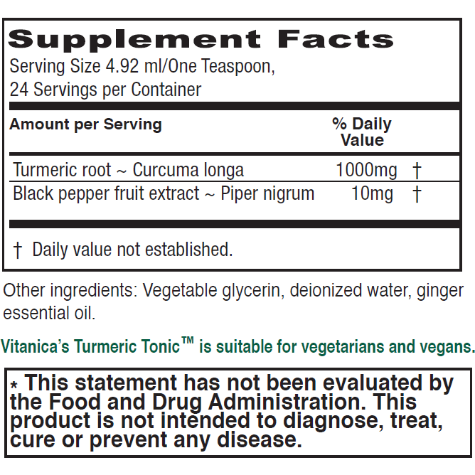 Turmeric Tonic 4 fl oz by Vitanica Supplement Facts Label