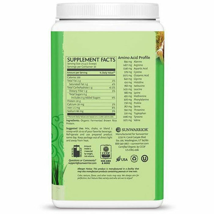 Supplement Facts, Sunwarrior, Classic Protein Natural 30 Servings