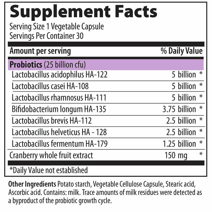 UT Biotic supplement facts label