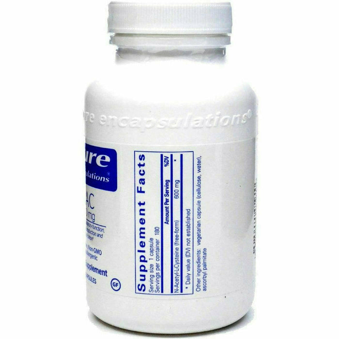 Pure Encapsulations, NAC 600 mg 180 capsules Supplement Facts Label