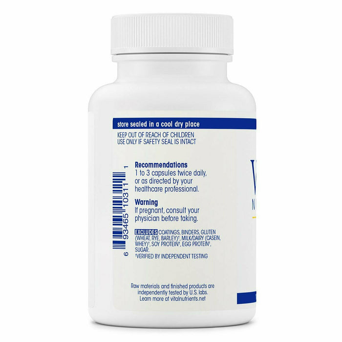 L-Lysine 500 mg 100 caps by Vital Nutrients Information Label