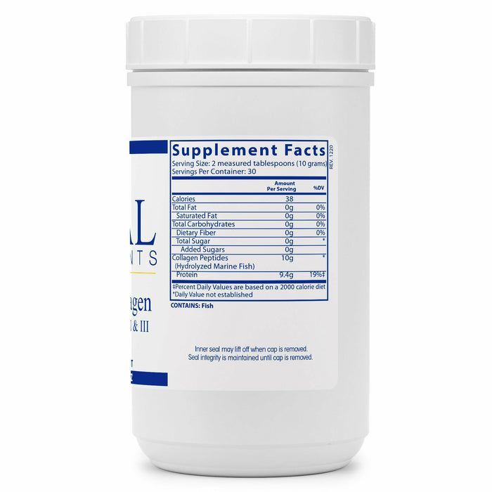  Vital Nutrients, Marine Collagen Type I & III 300 g (30 servings) Supplement Facts Label