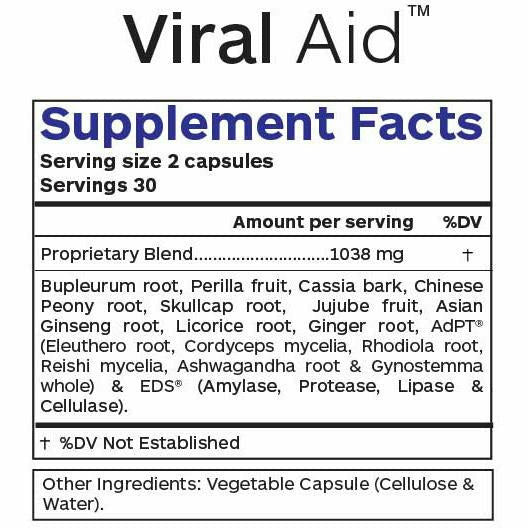 Viral Aid 60 caps by Professional Botanicals Supplement Facts Label
