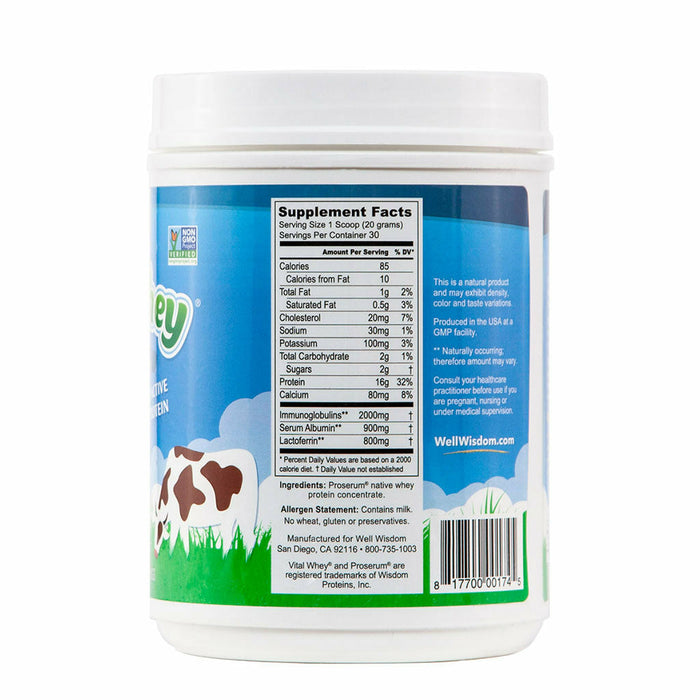 Well Wisdom, Vital Whey Natural 21 oz Supplement Facts Label
