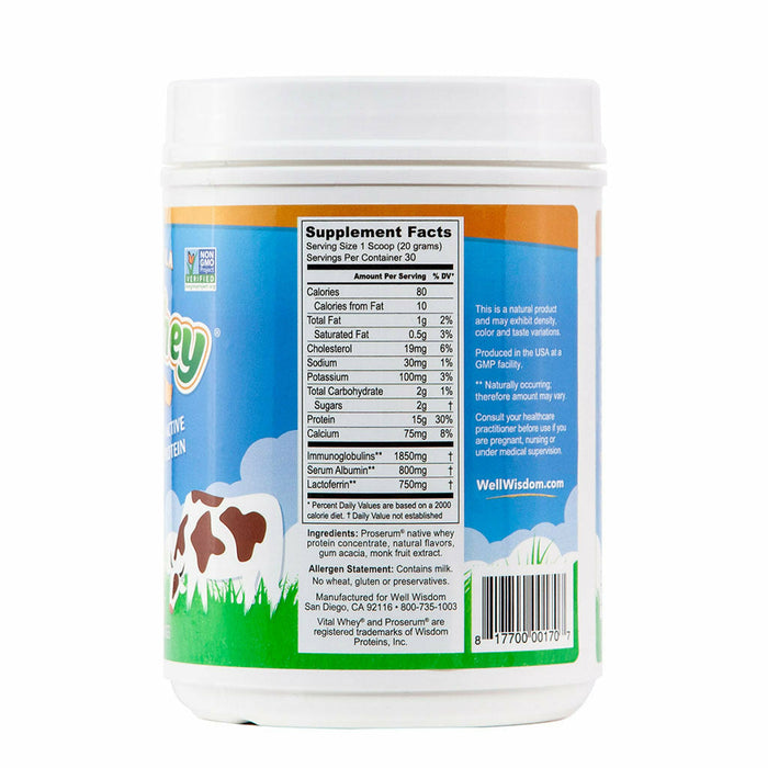Well Wisdom, Vital Whey 21 oz Natural Vanilla Supplement Facts Label