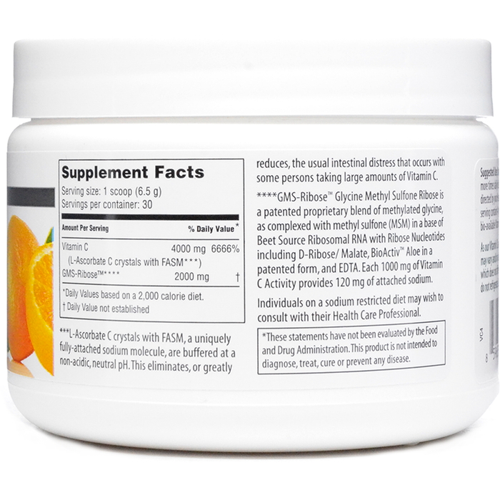 Vitality C 200 gms by American Nutriceuticals Supplement Facts Label