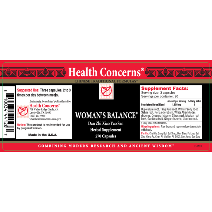 Health Concerns, Woman's Balance 270 Capsules Label