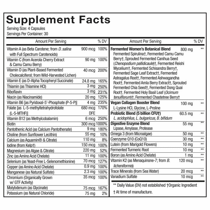 CodeAge, Women's Multivitamin 120 Capsules Supplement Facts Label