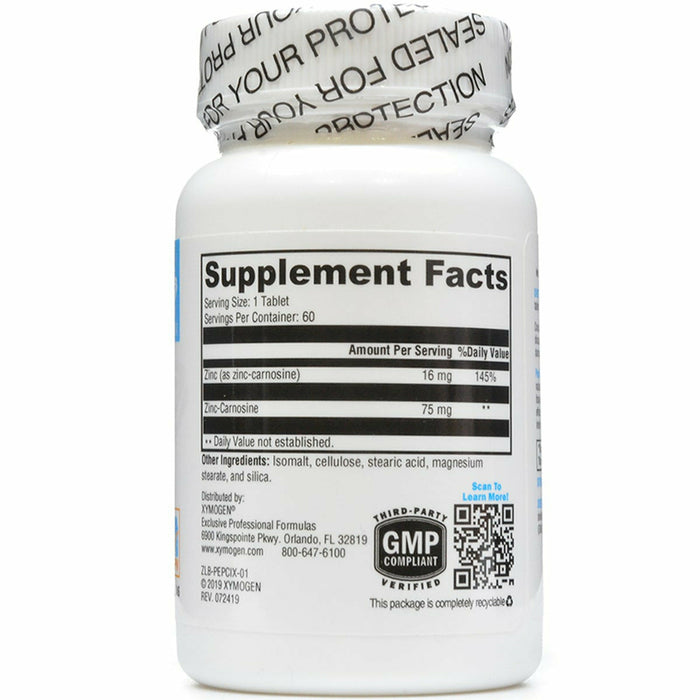 PepciX 60 Tablets by Xymogen Supplement Facts Label