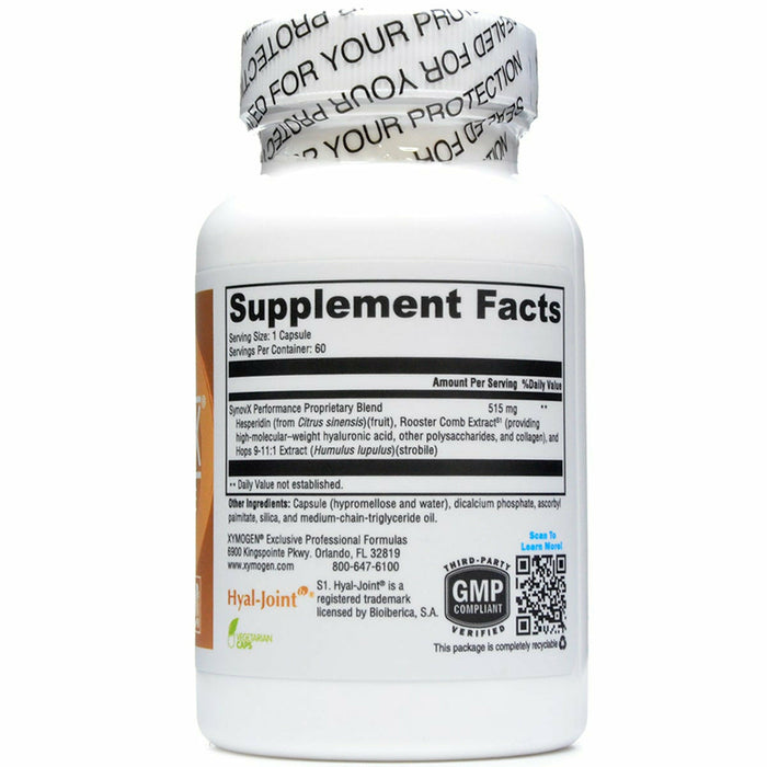 SynovX Performance 60 Capsules by Xymogen Supplement Facts Label