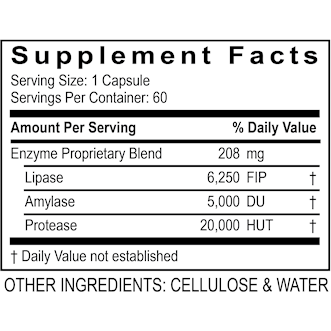 LypoZyme 60 caps by Transformation Enzyme Supplement Facts Label