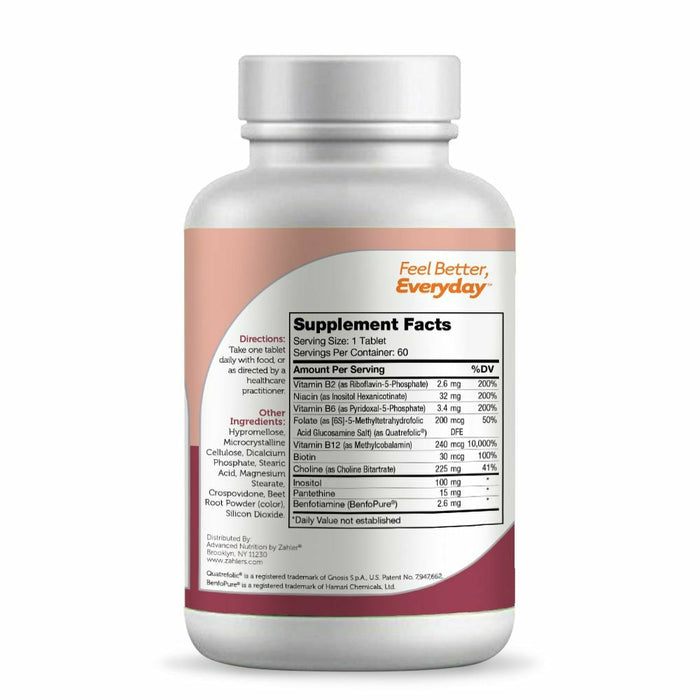 Advanced Nutrition by Zahler B-Complex Timed Release 60 tablets supplement facts label