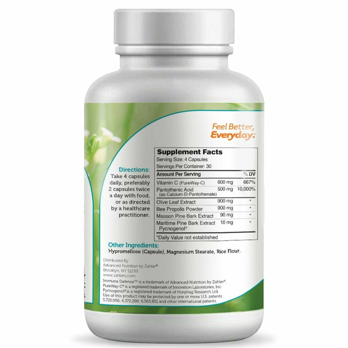 Advanced Nutrition by Zahler Immune Defense 120 capsules supplement facts label