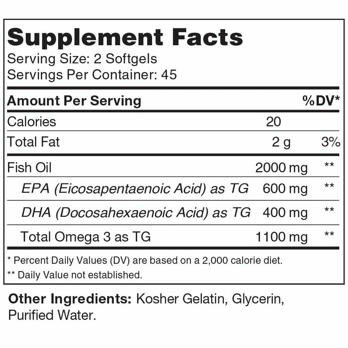 Advanced Nutrition by Zahler Omega 3 Platinum 90 softgels supplement facts label