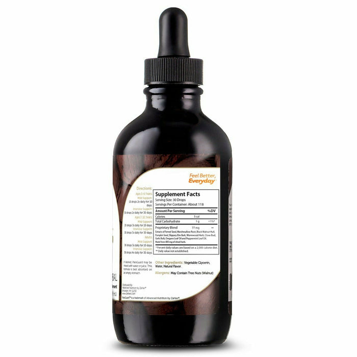 Advanced Nutrition by Zahler ParaGuard Liquid 4 fl oz supplement facts label