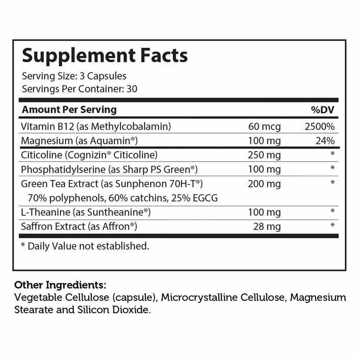 Advanced Nutrition by Zahler Teen Focus 90 capsules supplement facts label