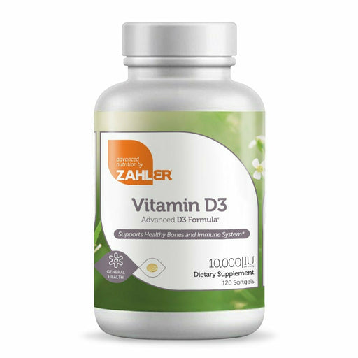 Advanced Nutrition by Zahler Vitamin D3 10,000 IU, 120 softgels, front of bottle