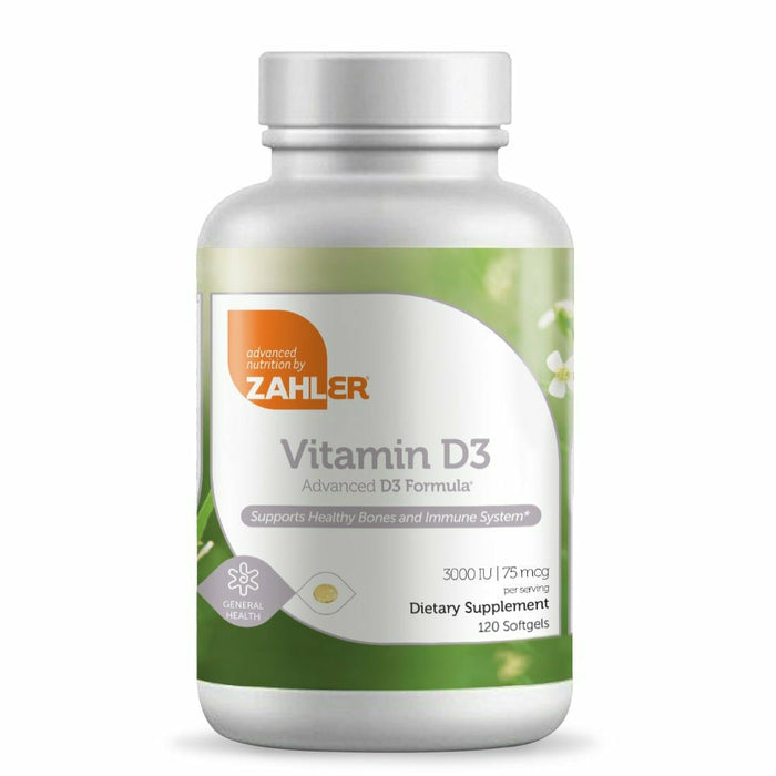 Advanced Nutrition by Zahler Vitamin D3 3000 IU, 120 softgels, front of bottle