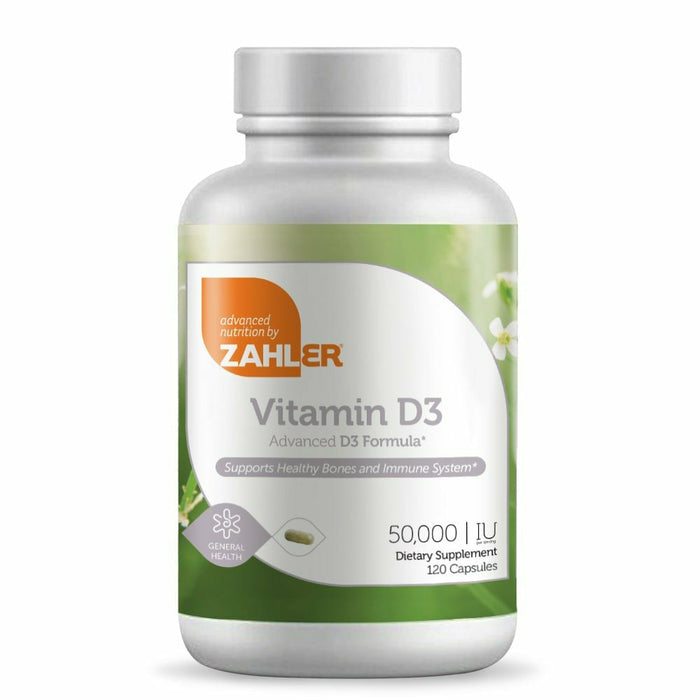 Advanced Nutrition by Zahler Vitamin D3 50,000 IU, 120 capsules, front of bottle