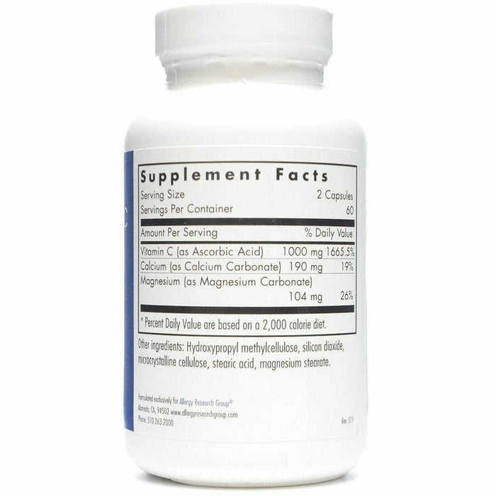 Allergy Research Group Buffered Vitamin C 500 mg 120 capsules supplement facts label