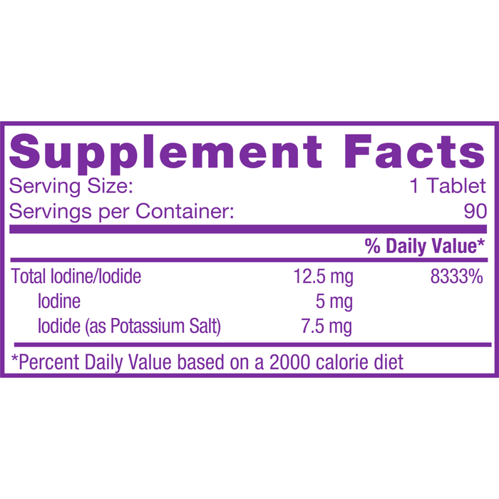 Allergy Research Group Iodoral 12.5 mg 90 tablets supplement facts label