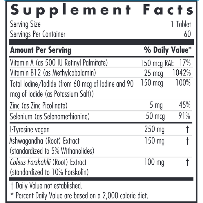 Allergy Research Group Thyroid Nutrition with Iodoral 60 tablets supplement facts label