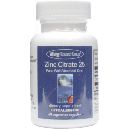 Allergy Research Group Zinc Citrate 25 mg, 60 capsules, front of bottle