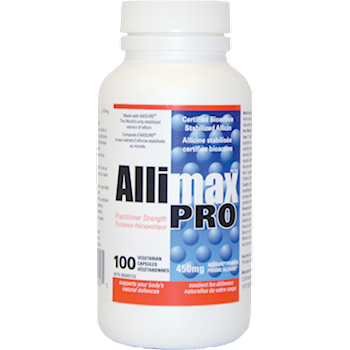 Allimax Pro 450 mg, 100 veg capsules, front of bottle