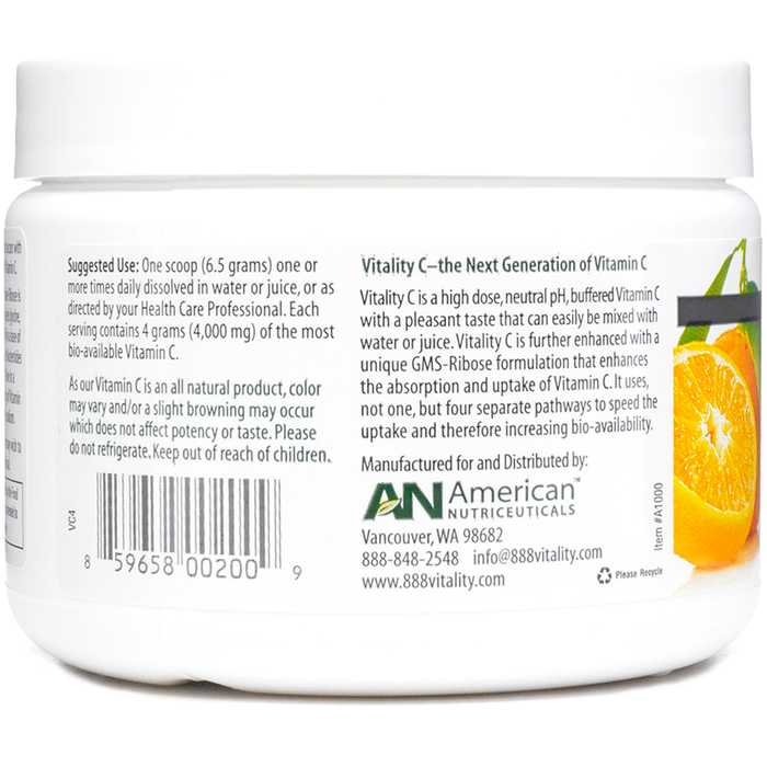 Vitality C 200 g by American Nutriceuticals, Suggested Use label