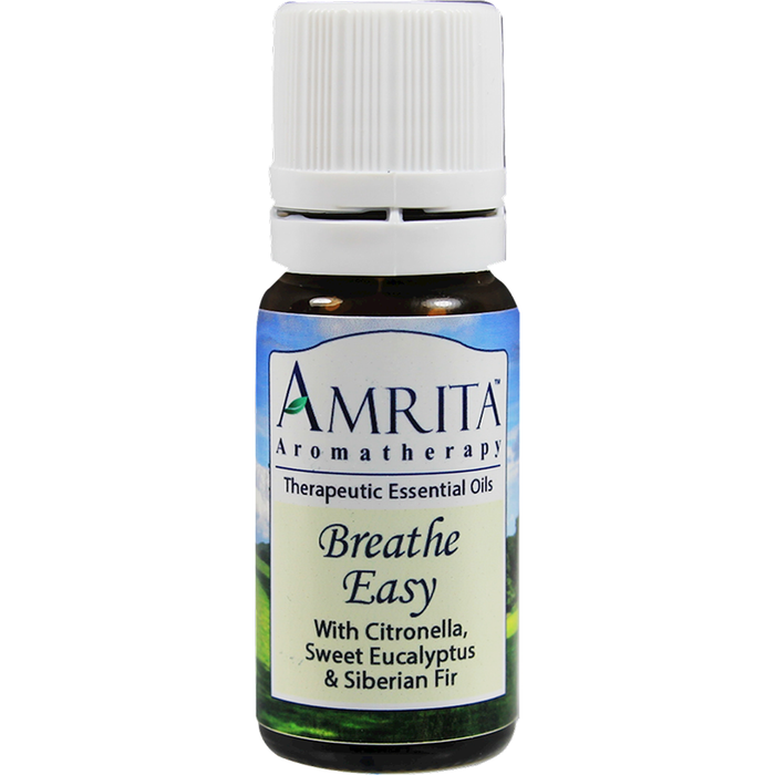 Amrita Aromatherapy Breathe Easy Essential Oil Blend, Organic, 10 ml, front of bottle