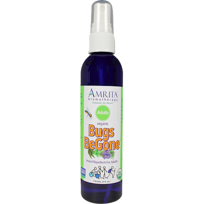 Amrita Aromatherapy Bugs Be Gone for Adults, Organic, 4 fl oz, front of spray bottle