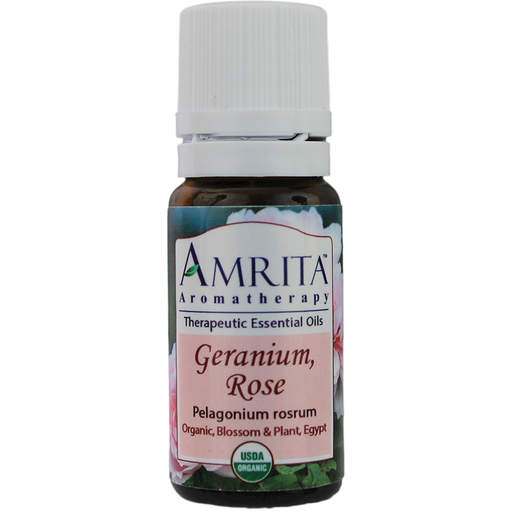 Amrita Aromatherapy Geranium Rose Essential Oil, Organic, 10 ml, front of bottle