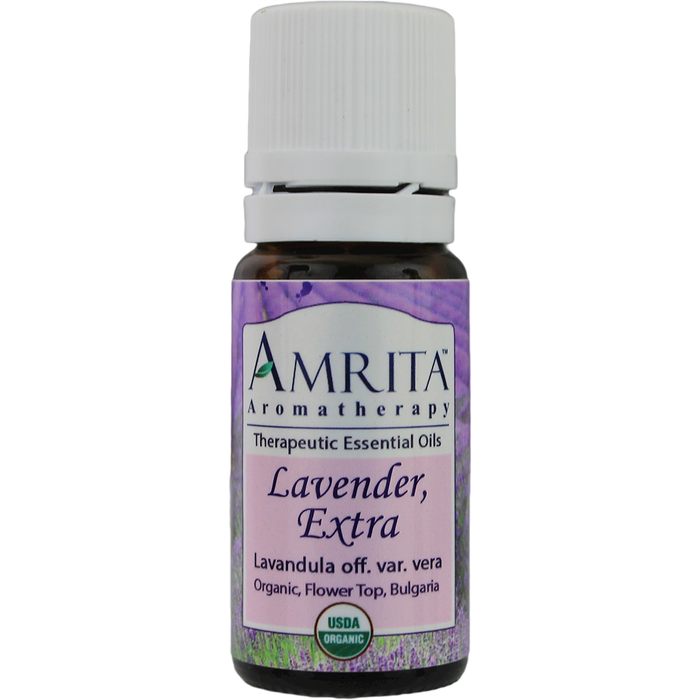 Amrita Aromatherapy Lavender Extra Essential Oil, Organic, 10 ml, front of bottle