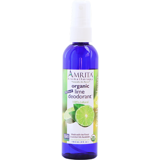 Amrita Aromatherapy Lime Deodorant, 4 fl oz, front of spray bottle