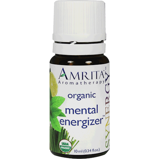 Amrita Aromatherapy Mental Energizer Essential Oil Blend, Organic, 10 ml, front of bottle