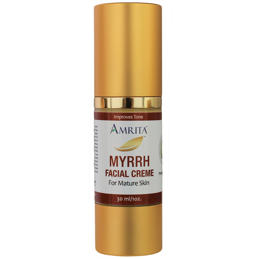 Amrita Aromatherapy Myrrh Facial Creme for Mature Skin, 1 oz, front of pump bottle