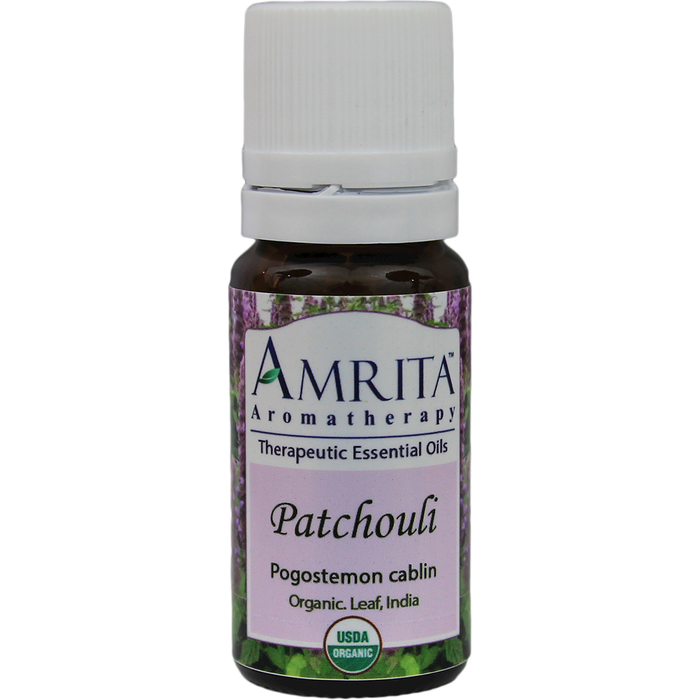 Amrita Aromatherapy Patchouli Essential Oil, Organic, 10 ml, front of bottle