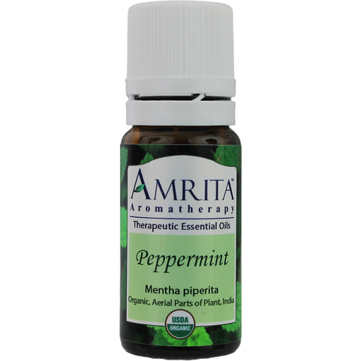 Amrita Aromatherapy Peppermint Essential Oil, 10 ml, front of bottle