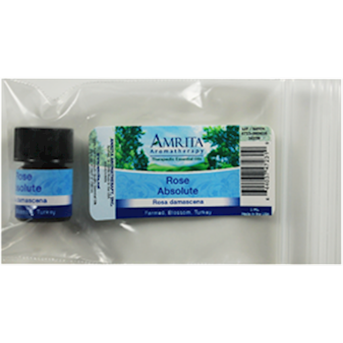 Amrita Aromatherapy Rose Absolute, front of vial with card