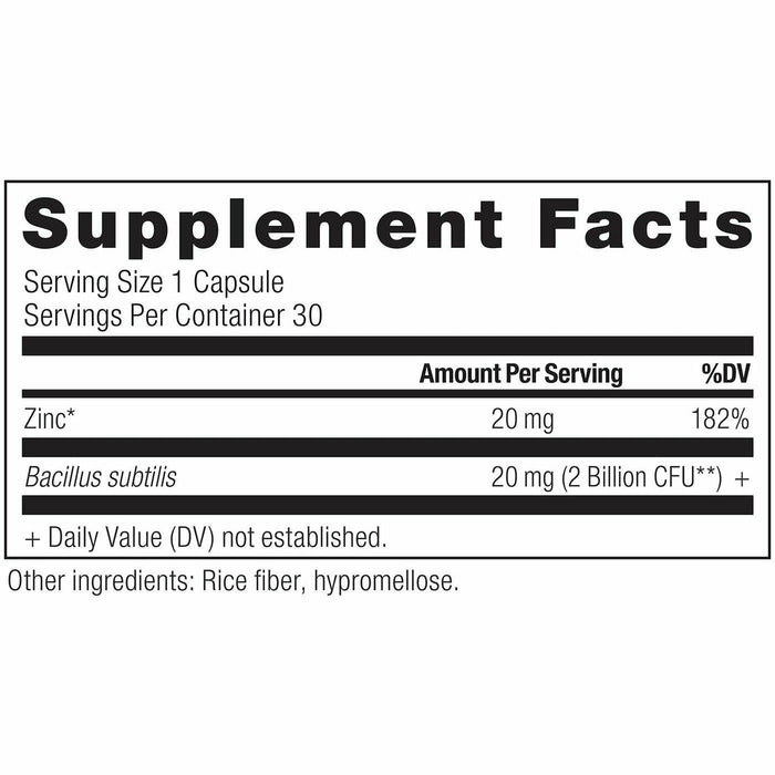 Ancient Nutrition Ancient Nutrients - Zinc + Probiotics 30 capsules supplement facts label