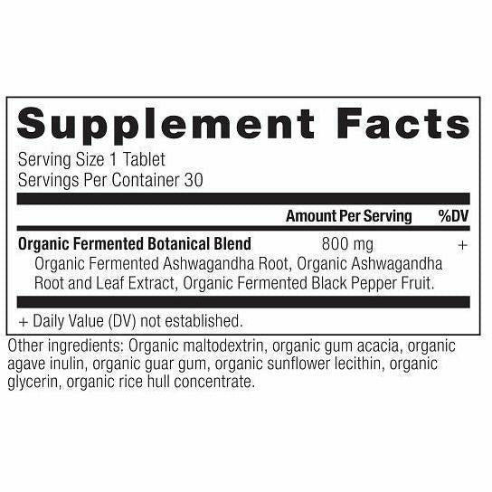 Ancient Nutrition Ashwagandha 30 tablets supplement facts label