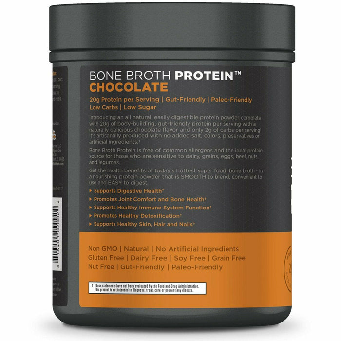 Bone Broth Protein 20 servings Chocolate by Ancient Nutrition, product label