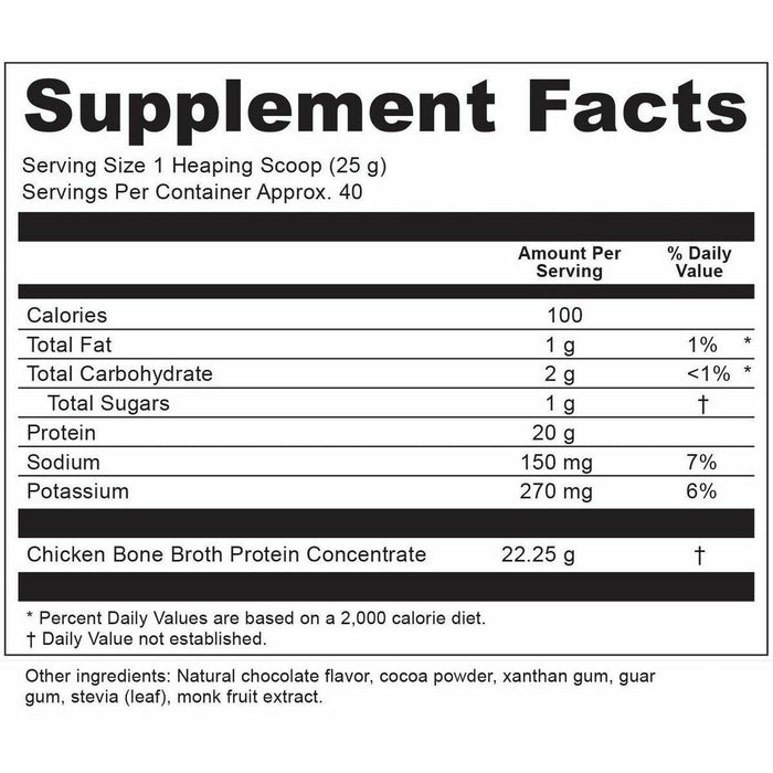 Ancient Nutrition Bone Broth Protein Chocolate 40 servings supplement facts label 2