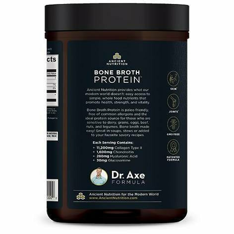 Ancient Nutrition Bone Broth Protein Pure 20 servings label information panel
